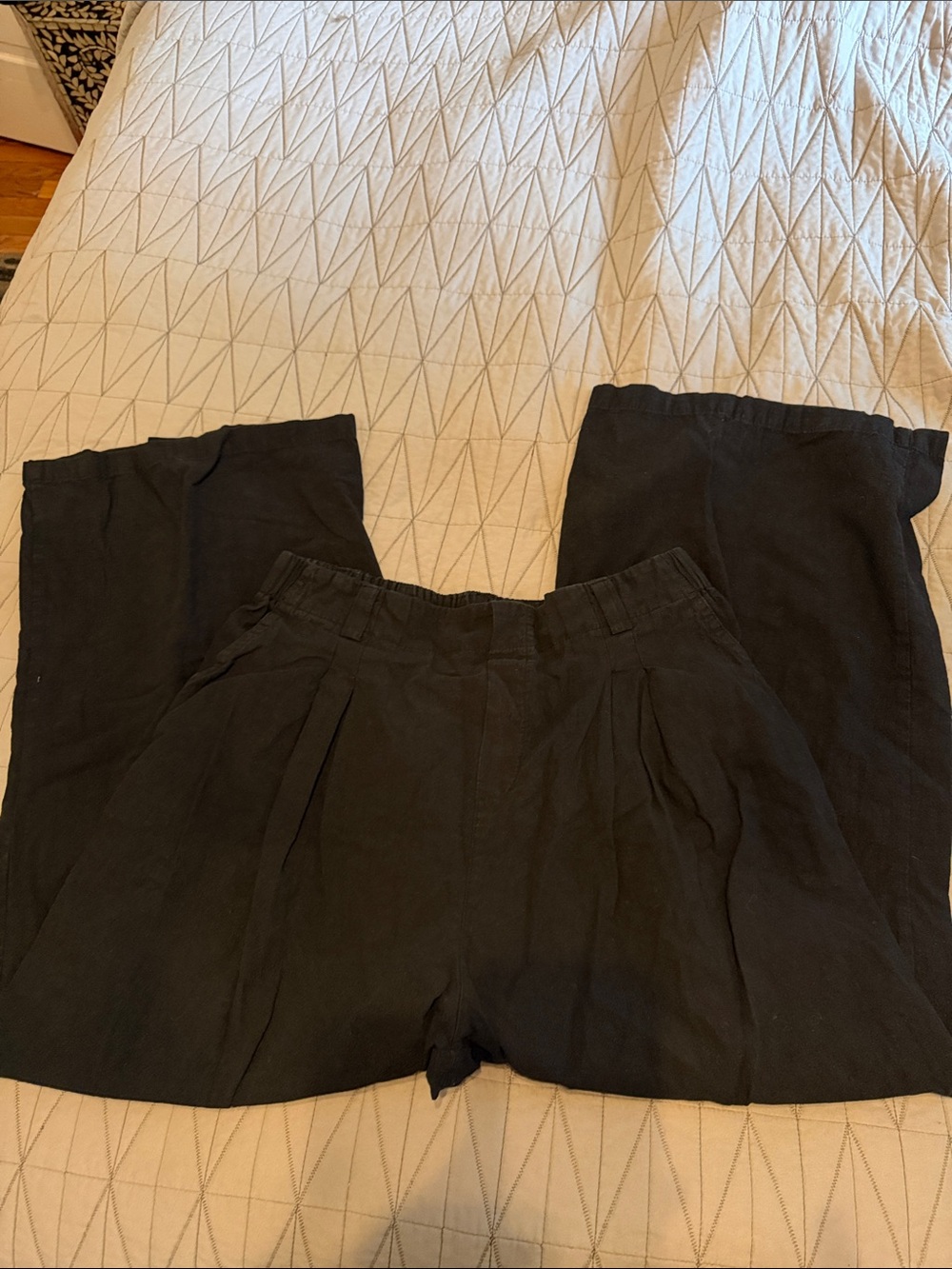 Black Wide-Leg Linen Blend Pants